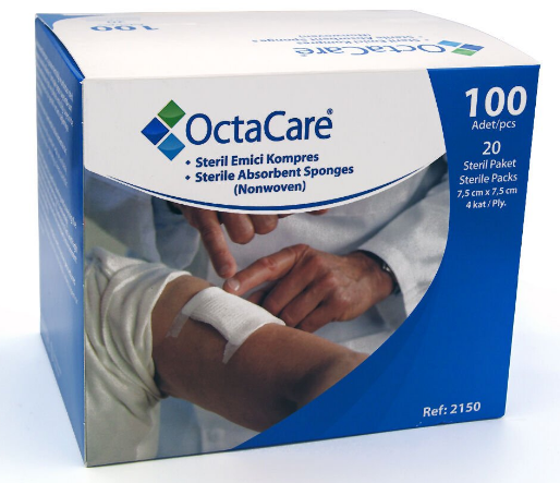 Octacare 7,5 cm*7,5 cmSteril Emici Kompres -100'lü