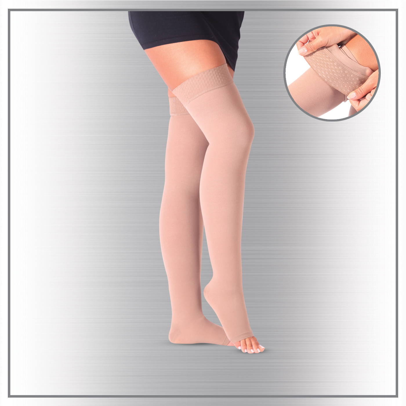 Diz Üstü Silikonlu Burnu Açık Varis Çorabı 34-46 mmHg No:7