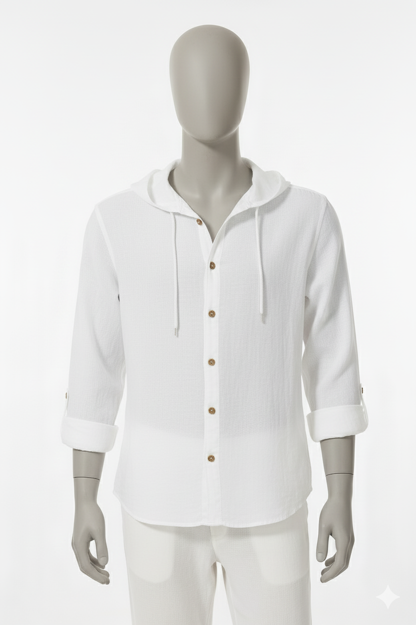 Kapşonlu Şile Bezi Uzun Kollu Gömlek küçük resim 2